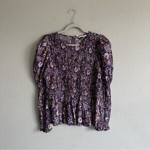 NWT Universal Thread Purple Floral Smocked Long Sleeve Blouse Medium